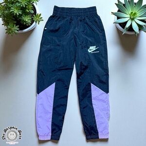 Nike Youth Girls Heritage Track Pants Black Purple Colorblock Sportswear (10/12)